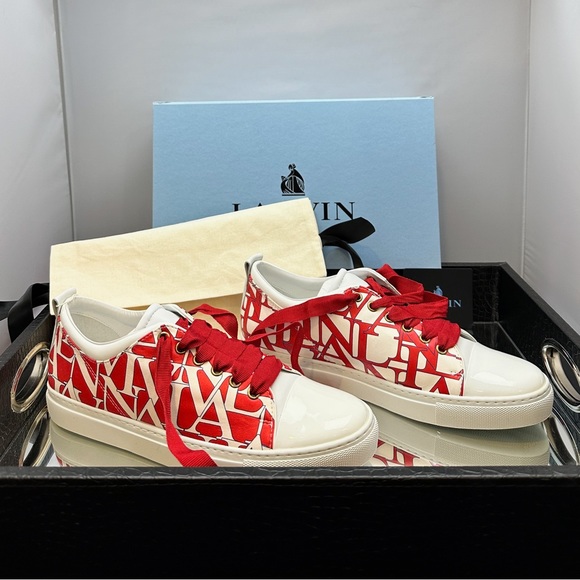 🎉🥂 HP 🥂🎉 LANVIN WOMENS LOGO PRINT SNEAKERS IN RUBY - Picture 4 of 9